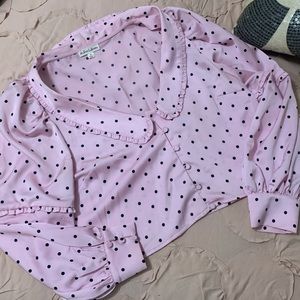 For Love and Lemons Oversize Polka Dot Cropped Scoop Neck Collar Blouse Size M